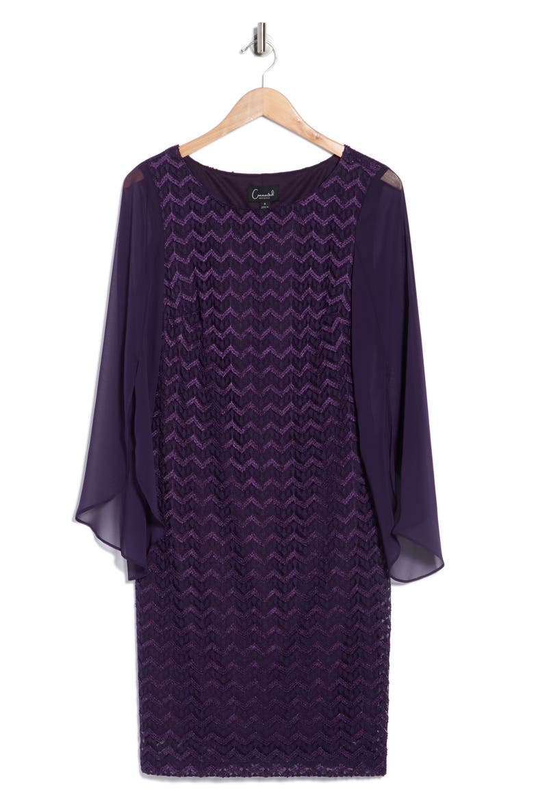 Cape Sleeve Chevron Dress, Alternate, color, EGGPLANT