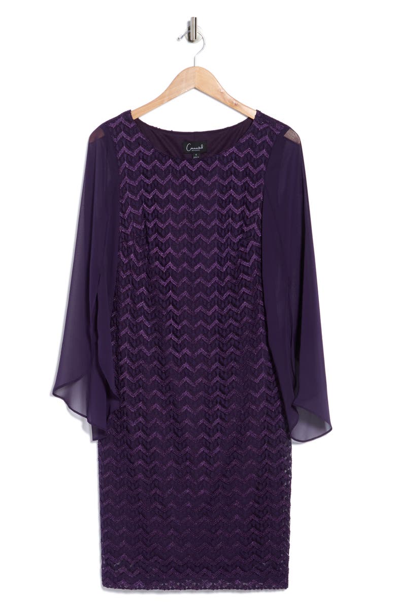 Connected Apparel Cape Sleeve Chevron Dress, Alternate, color, Eggplant