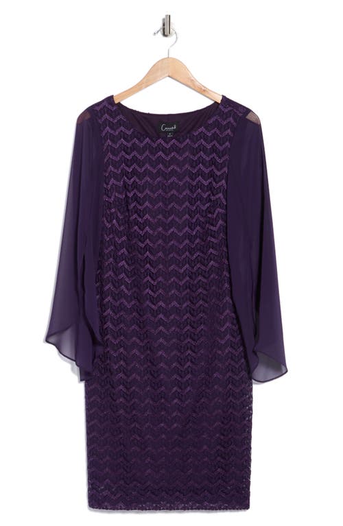 Connected Apparel Cape Sleeve Chevron Dress In Purple