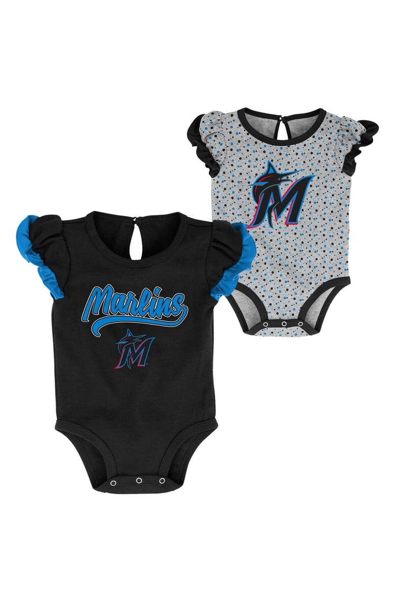 Outerstuff Girls Newborn Black/Heathered Gray Miami Marlins Scream & Shout Two-Pack Bodysuit Set, Main, color, 