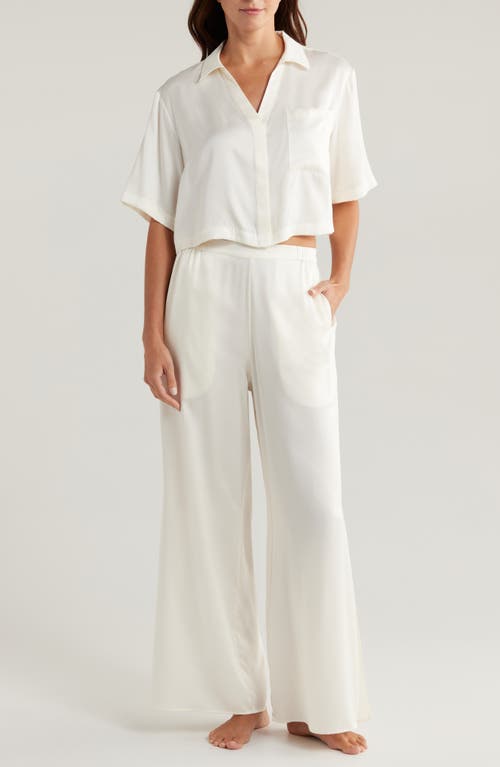 Lunya High Waist Washable Silk Pajamas in Tranquil White 