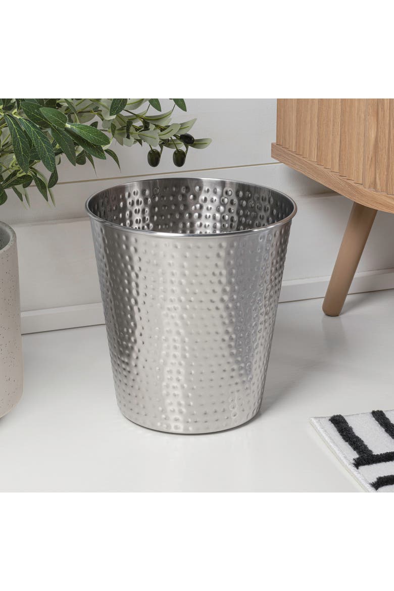 Axel Modern Minimalist Hammered Steel 2 Gal Waste Bin, Alternate, color, Brushed Steel