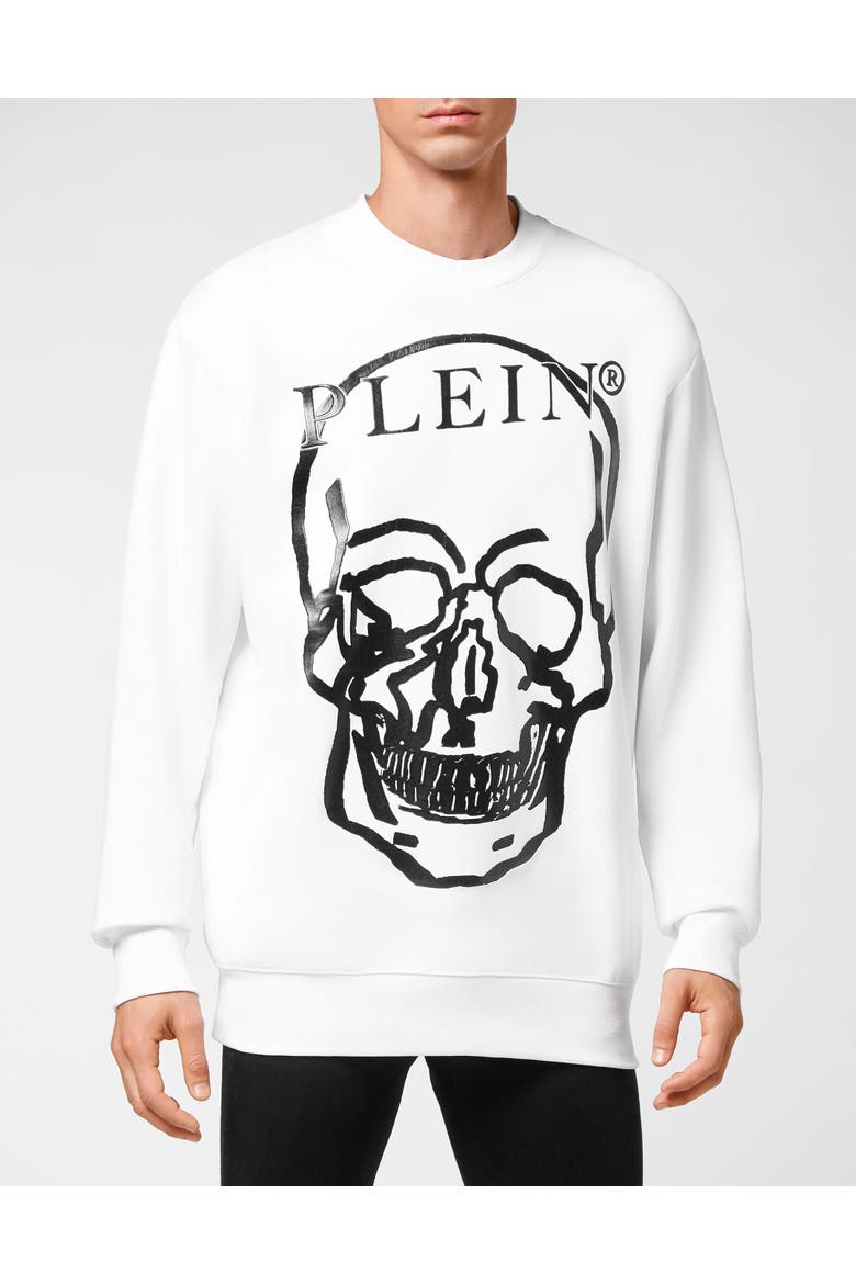 Sweatshirt Ls Skull And Plein Unisex, Main, color, white/black