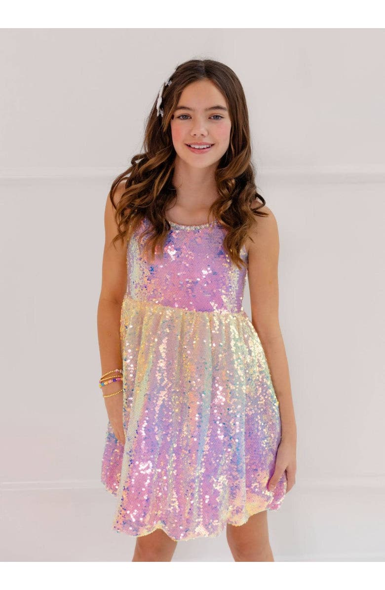 Lola + The Boys Sparkle Ombre Rainbow Dress, Alternate, color, Pink