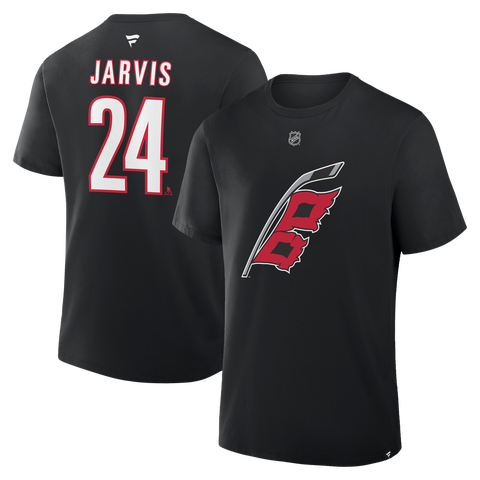 Men's Fanatics Seth Jarvis Black Carolina Hurricanes Authentic Stack Name & Number T-Shirt