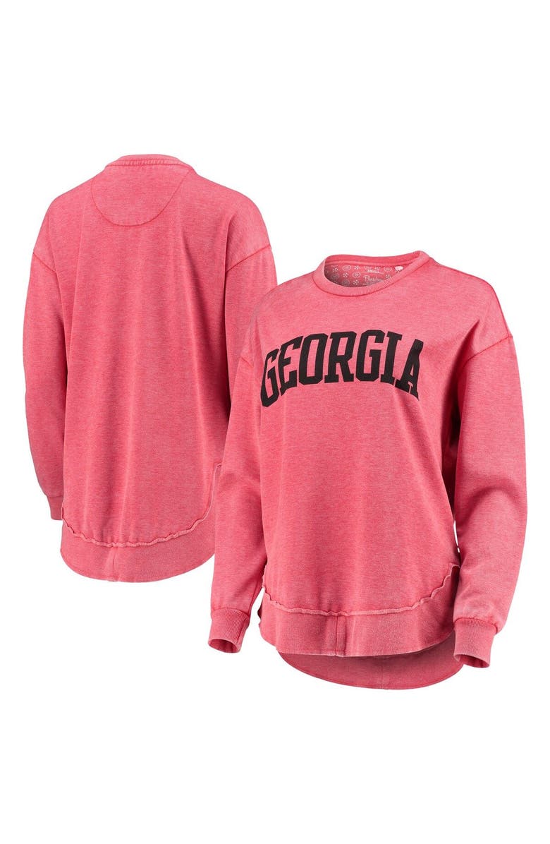 PRESSBOX Women's Pressbox Red Georgia Bulldogs Vintage Wash Pullover Sweatshirt, Main, color, 