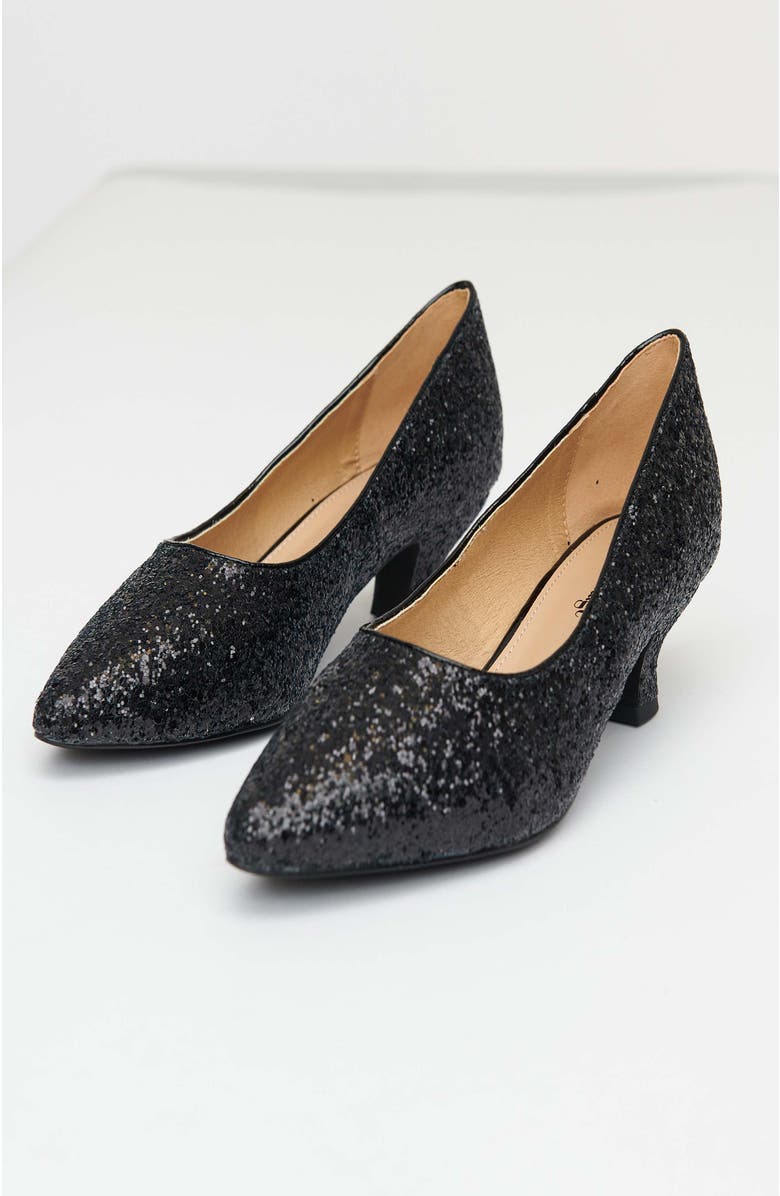 Unique Vintage 1950s Sparkle Pointed Kitten Heels, Main, color,