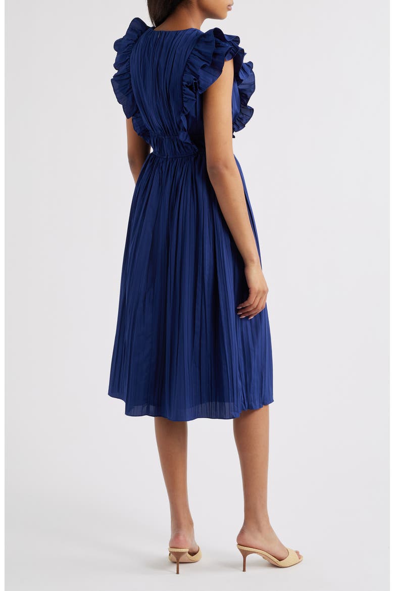 Ruffle Trim Pleat Dress, Alternate, color, NAVY