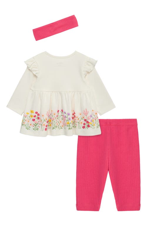 Little Me Floral Border Print Top, Leggings & Headband Set In White
