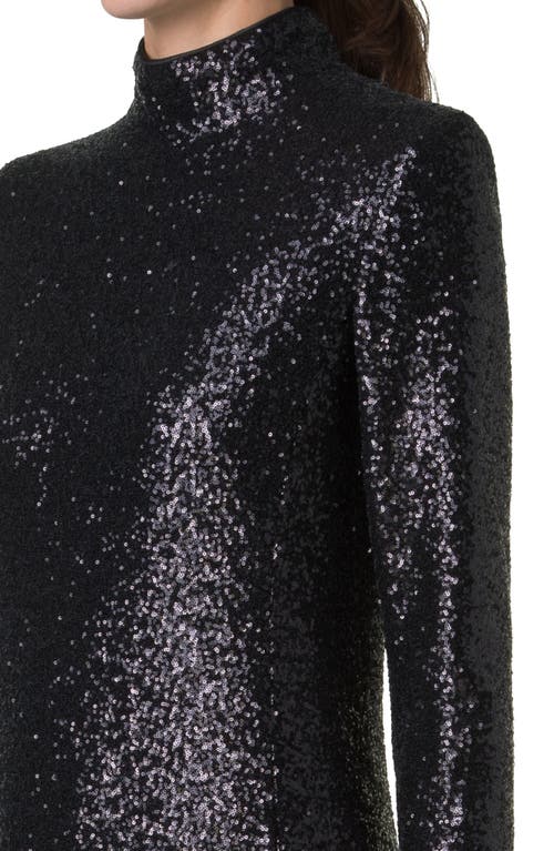 Akris Sequin Mock Neck Long Sleeve Gown In Black