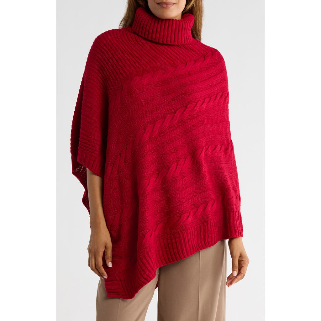 Nanette Lepore Braided Cable Stitch Poncho In Red