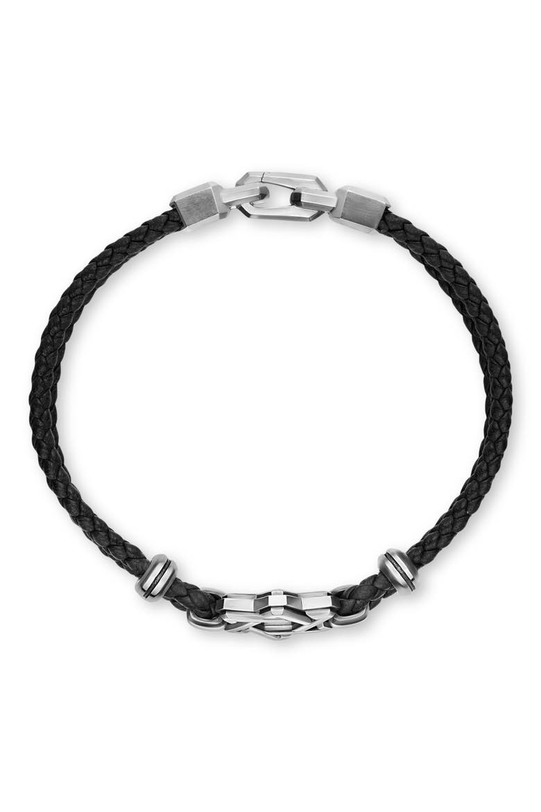 Streamline Star of David Bracelet in Black Leather with Sterling Silver, 18mm, Alternate, color, SILVER