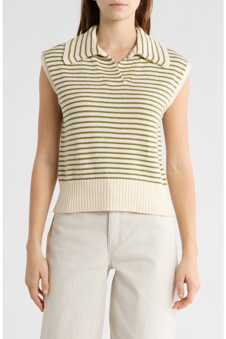 Stripe Johnny Collar Sweater, Main, color, NATURAL/ SAGE GREEN STRIPE