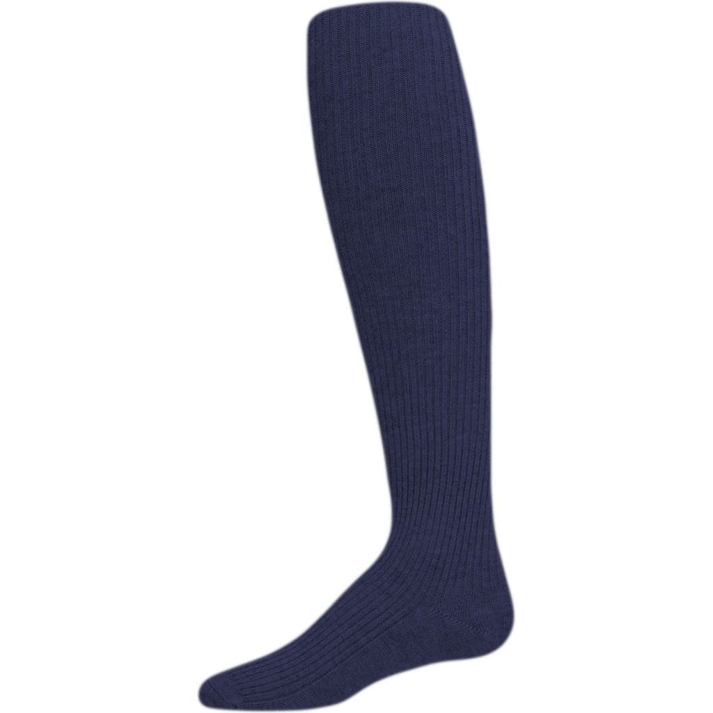Memoi Thin Ribbed Cotton Tights In Blue