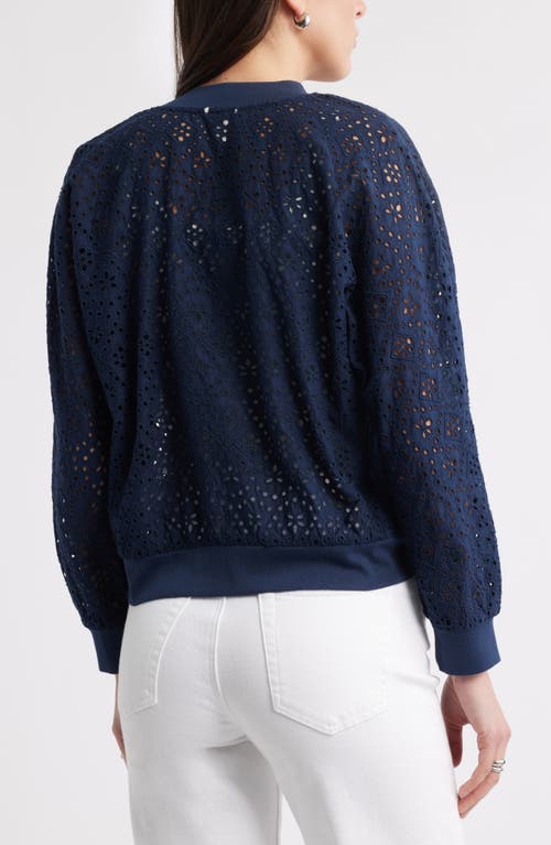Caslonr Caslon(r) Embroidered Eyelet Cotton Zip-up Bomber Jacket