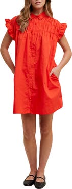 WISHLIST Flutter Sleeve Button-Up Shift Dress