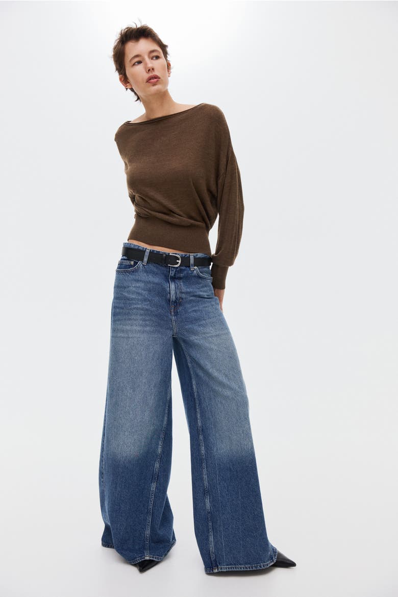 Fine-knit One-shoulder Top, Alternate, color, Brown