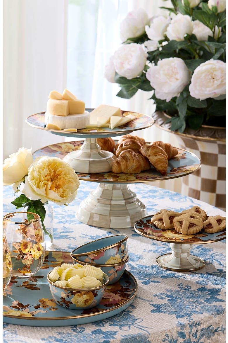 Wild Rose Slate Large Pedestal Platter, Alternate, color, BLUE