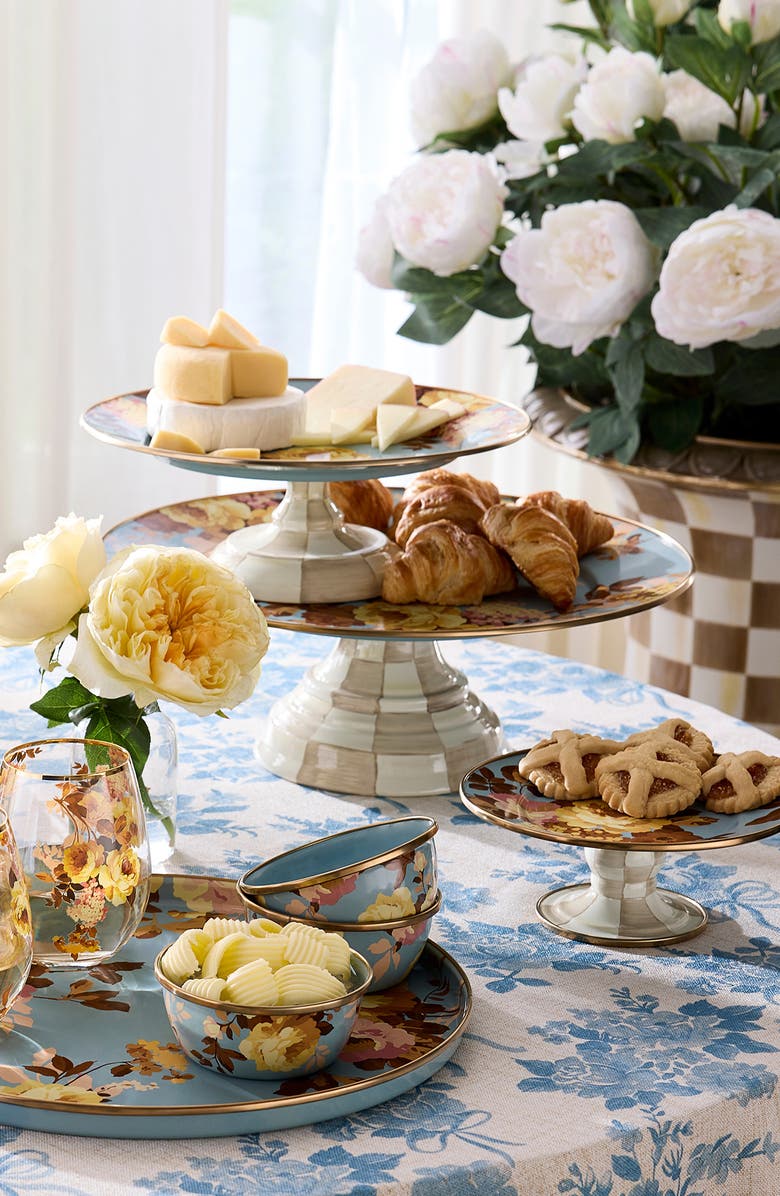 MACKENZIE CHILDS Wild Rose Slate Large Pedestal Platter, Alternate, color, Blue