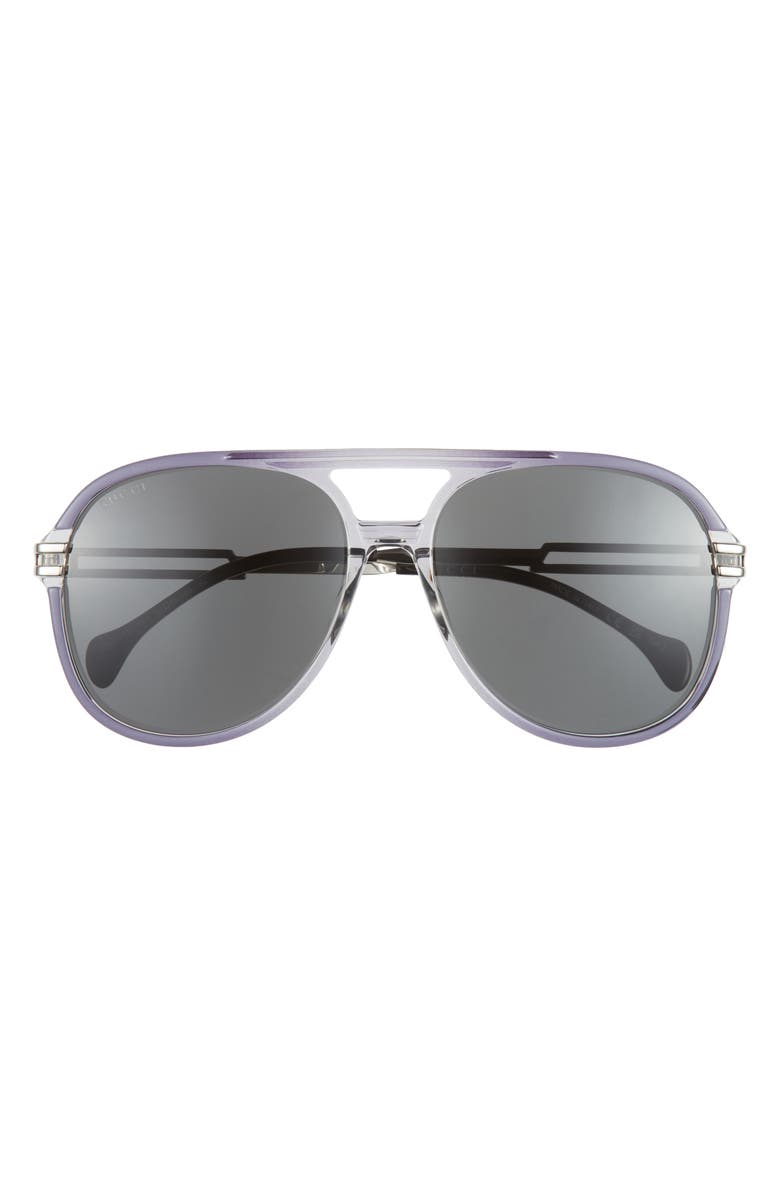 Gucci 61mm Aviator Sunglasses, Main, color, Grey Silver Grey