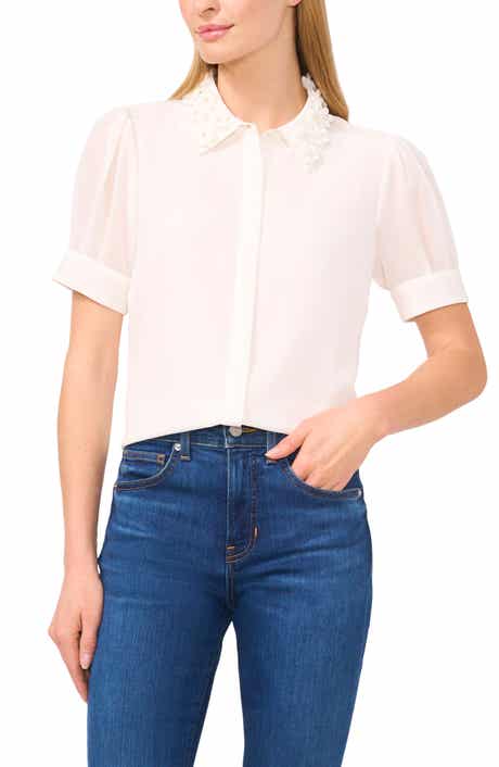 CeCe Floral Embellished Collar Georgette Top