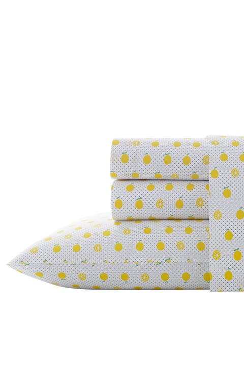 Lemon Print 200 Thread Count Cotton Percale Sheet Set