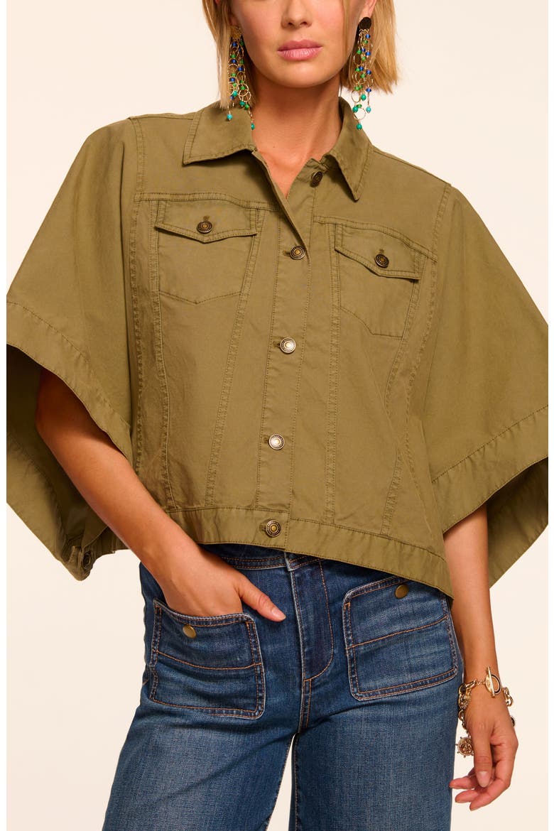 Beatrice Crop Cotton Stretch Canvas Cape, Main, color, SAFARI GREEN