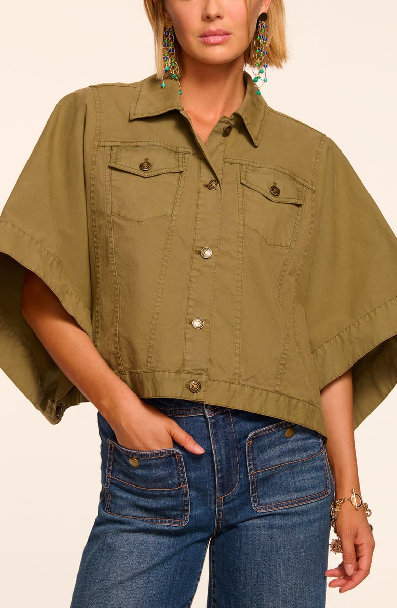 Ramy Brook Beatrice Crop Cotton Stretch Canvas Cape, Main, color, Safari Green