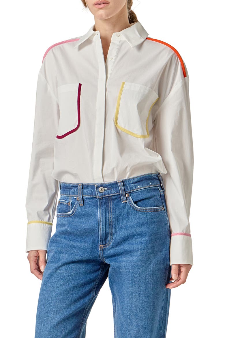Flat Binding Button-Up Shirt, Alternate, color, IVORY MULTI