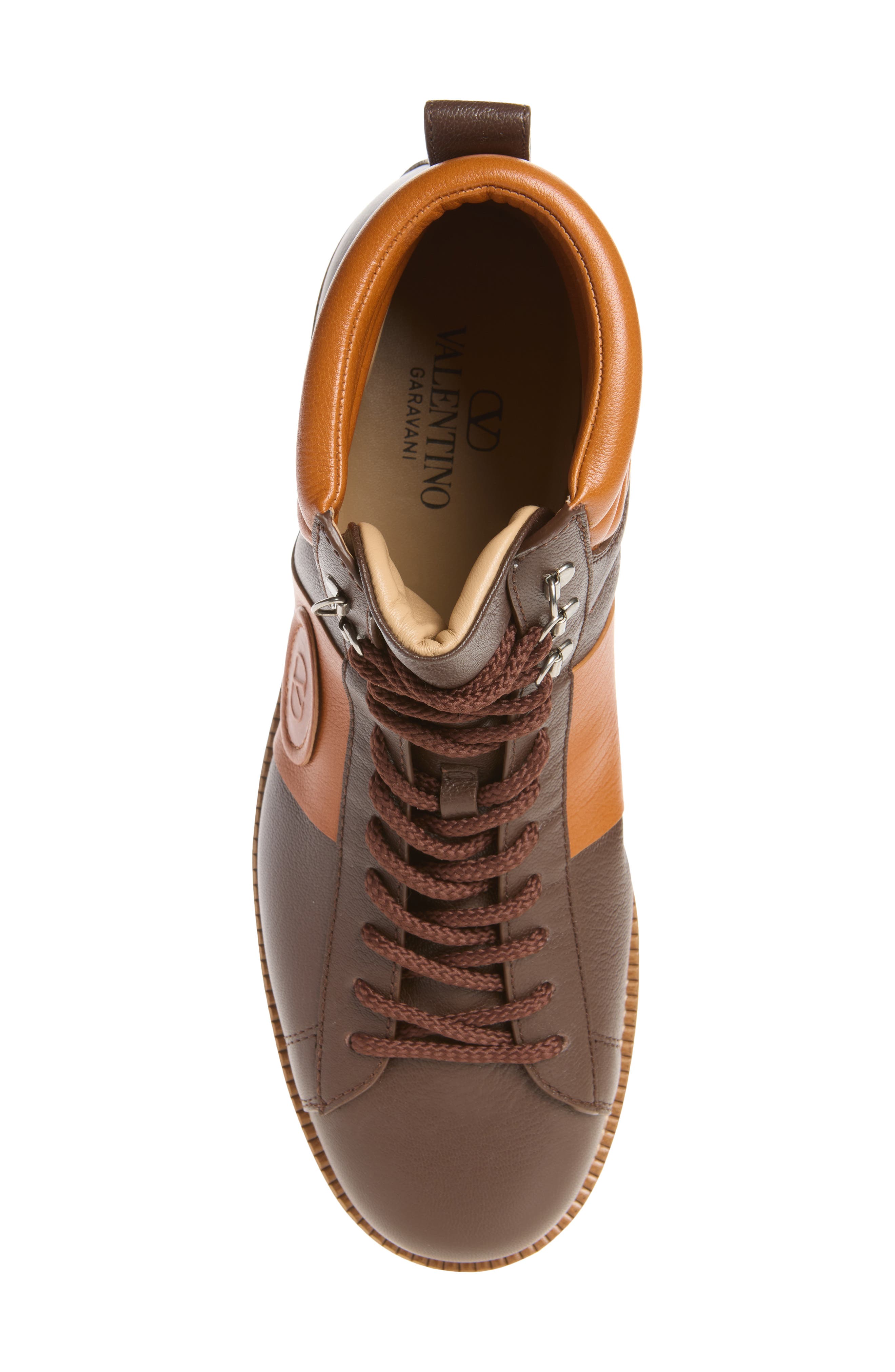 V-Logo Leather Combat Boot, Alternate, color, COMBAT BROWN