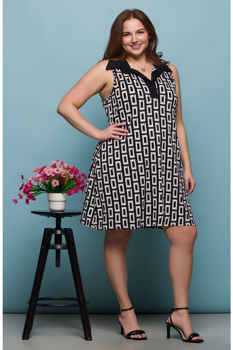 Johnny Collar Sleeveless Shift Dress, Alternate, color, BLACK MULTI