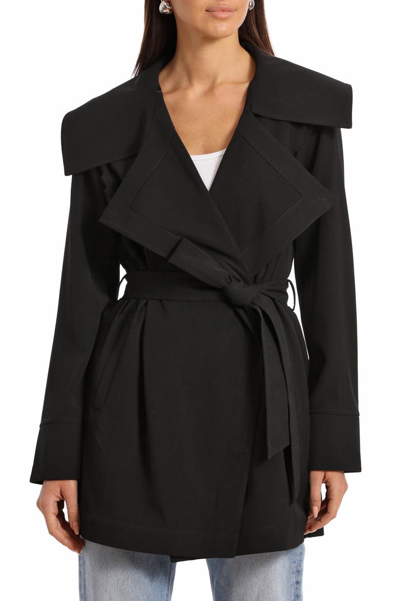 Drape Trench Coat, Alternate, color, BLACK