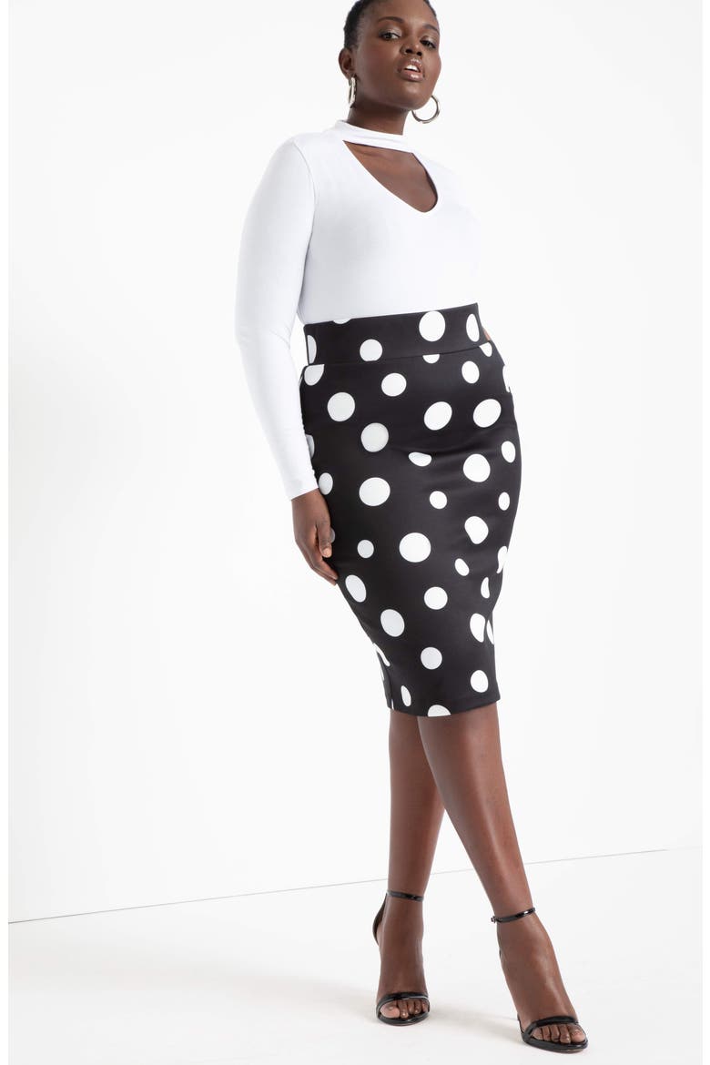 Polka Dot Neoprene Pencil Skirt, Alternate, color, BLACK/WHITE DOT