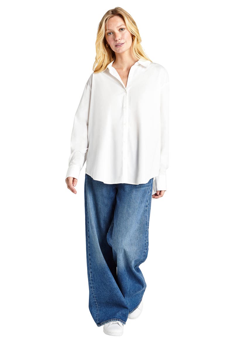 Avril Side Slit Button-Up Shirt, Alternate, color, WHITE