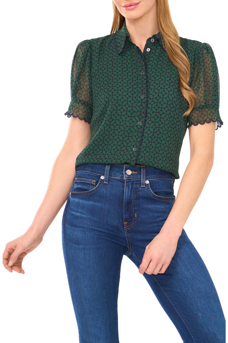 Print Scallop Shirt, Main, color, ALPINE GREEN