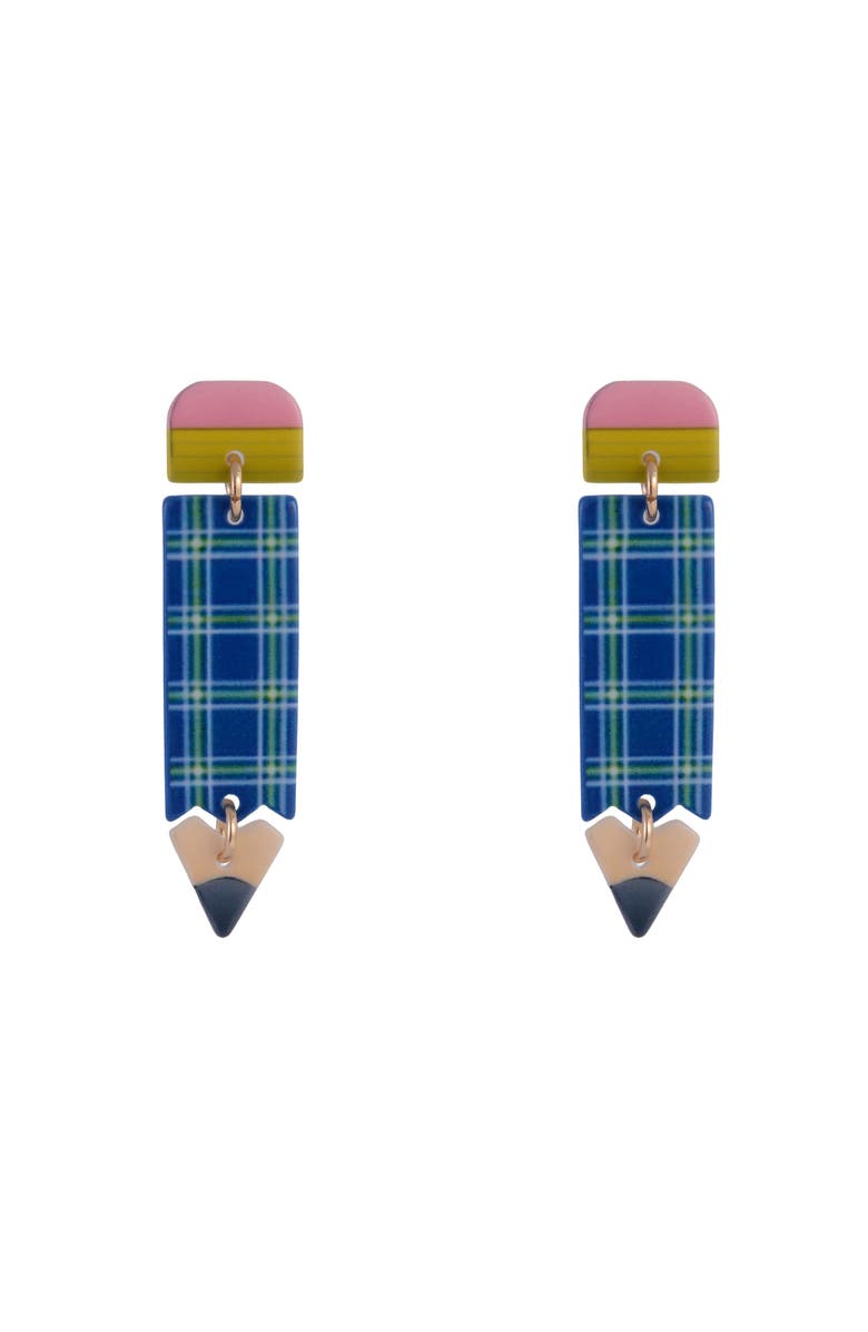 Hallmark Acrylic Plaid Pencil Earrings, Alternate, color, Blue