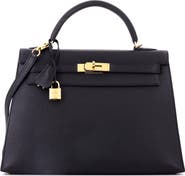 Pre-Owned Hermes Kelly Handbag Black Epsom with Gold Hardware 32
