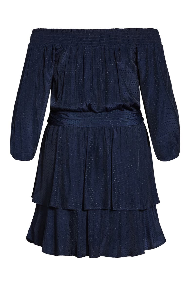 Maya Metallic Off the Shoulder Dress, Alternate, color, NAVY