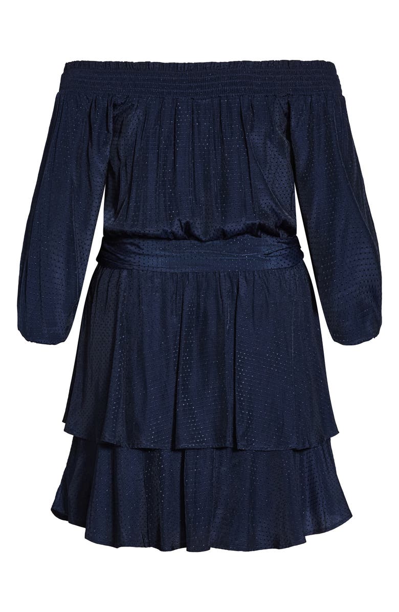 City Chic Maya Metallic Off the Shoulder Dress, Alternate, color, Navy