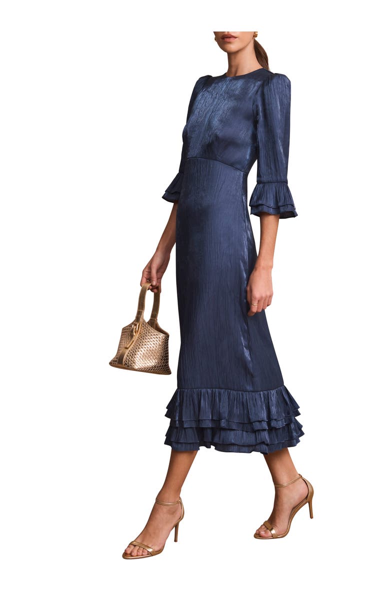 MINT VELVET Metallic Ruffled Midi Dress, Alternate, color, Navy