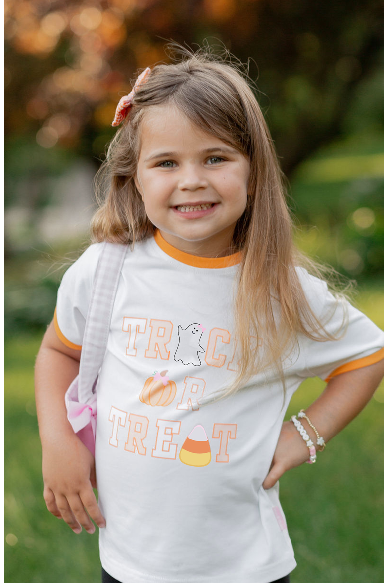 Trick-or-Treat Halloween Bow T-Shirt, Alternate, color, White/Orange