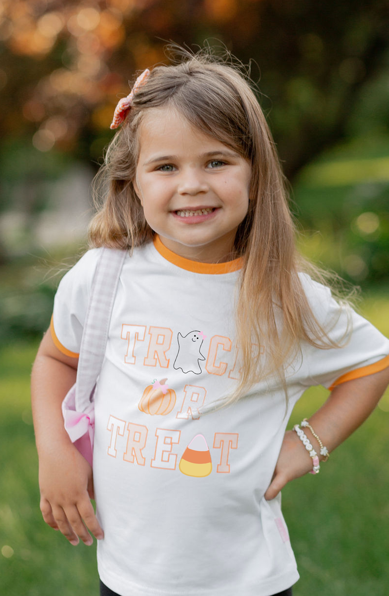 Bits & Bows Trick-or-Treat Halloween Bow T-Shirt, Alternate, color, 