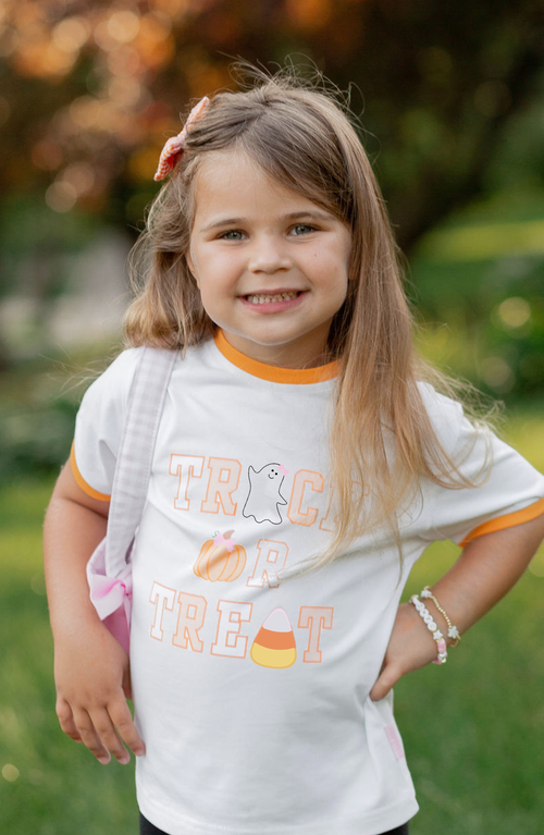 Bits & Bows Trick-or-treat Halloween Bow T-shirt In Multi