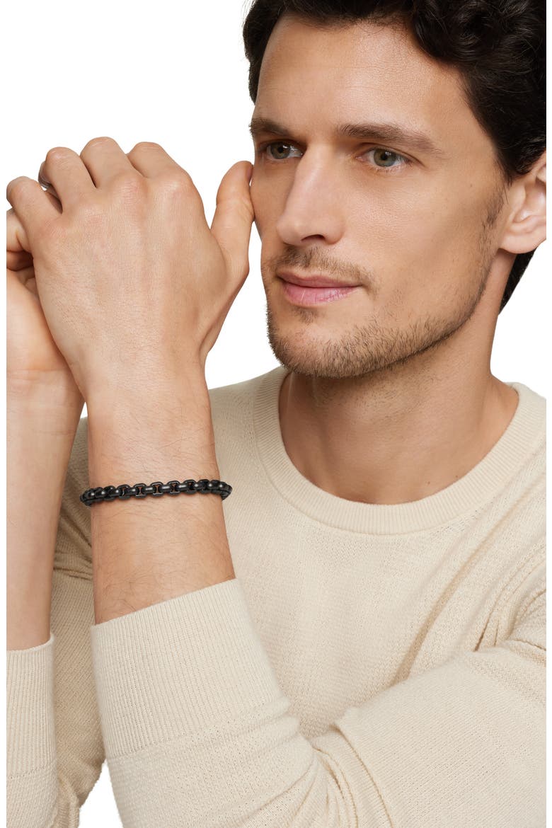 Box Chain Bracelet in Stainless Steel & Sterling Silver, 7.3mm, Alternate, color, STAINLESS STEEL W/ PVD