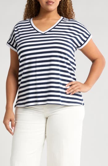 CASLON CASLON® STRIPE V-NECK COTTON T-SHIRT