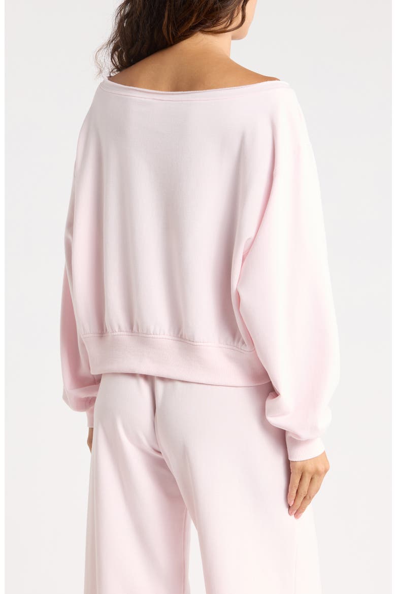 Loved Fleece Off the Shoulder Sweatshirt, Alternate, color, PINK PRIMROSE