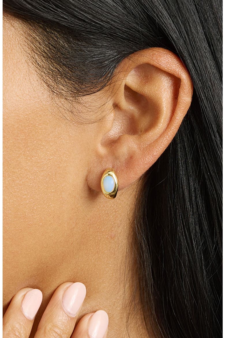 Simulated Moonstone Huggie Hoop Earrings, Alternate, color, GOLD