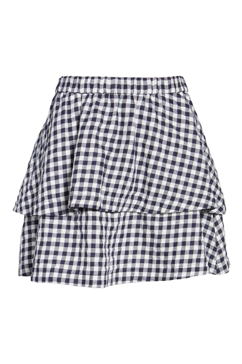 Gingham Tiered Miniskirt, Alternate, color, DEEP NAVY