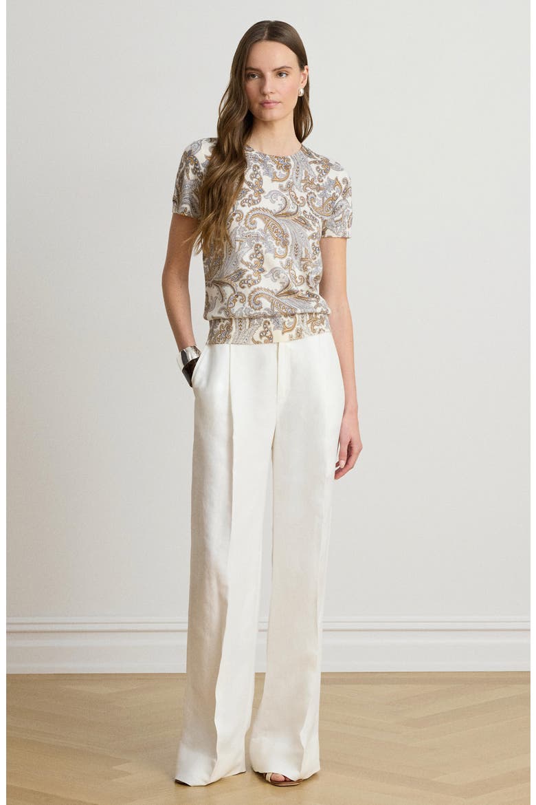 Paisley Short Sleeve Sweater, Alternate, color, CREAM/ MULTI
