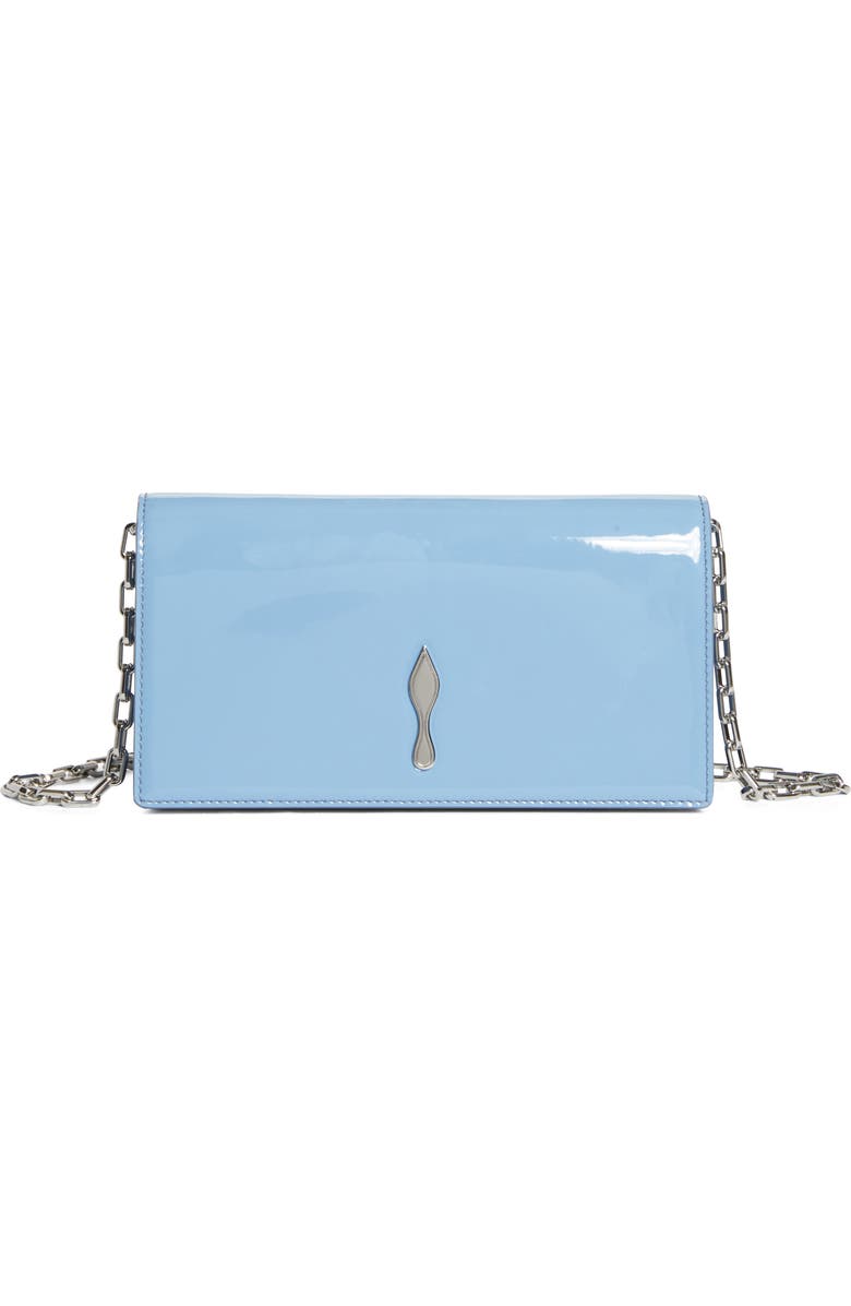Christian Louboutin Bettina Patent Leather Clutch, Main, color, Ceruleo/ Silver